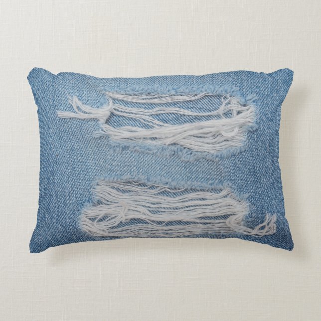 Blue torn denim jeans texture background. Stylish, Decorative Cushion (Front)