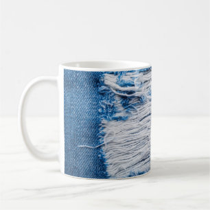 Blue torn denim jeans texture with space for text coffee mug