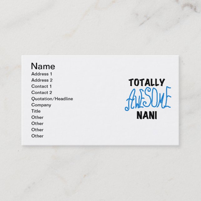 Blue Totally Awesome Nani T-shirts and Gifts Business Card (Front)