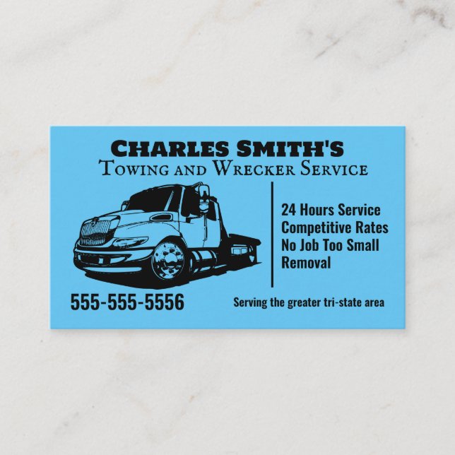 Blue Tow Truck Wrecker Business Card (Front)