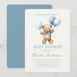 Blue Toy Bear Baby Boy Baby Shower Invitation