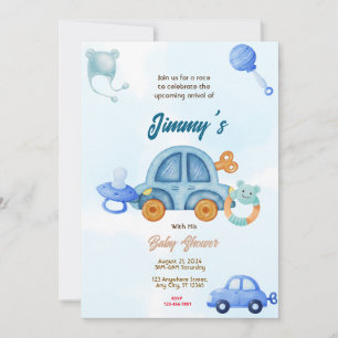  Blue Toy Car Baby Shower Invitation