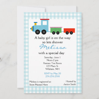 Blue Toy Train Baby Shower Invitation