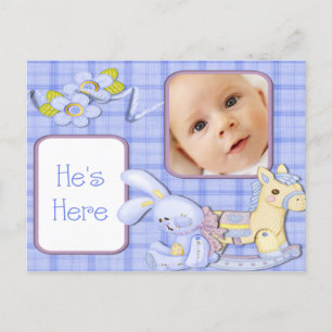 Blue Toys Photo Birth Announcement Postcard