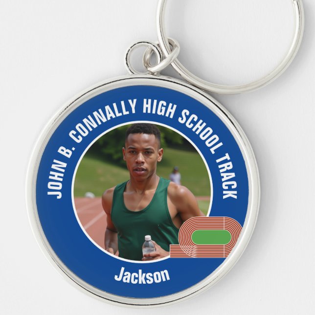 Blue Track & Field Photo High School Athlete Key Ring (Front)