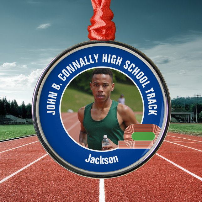 Blue Track & Field Photo High School Christmas Metal Tree Decoration (Creator Uploaded)