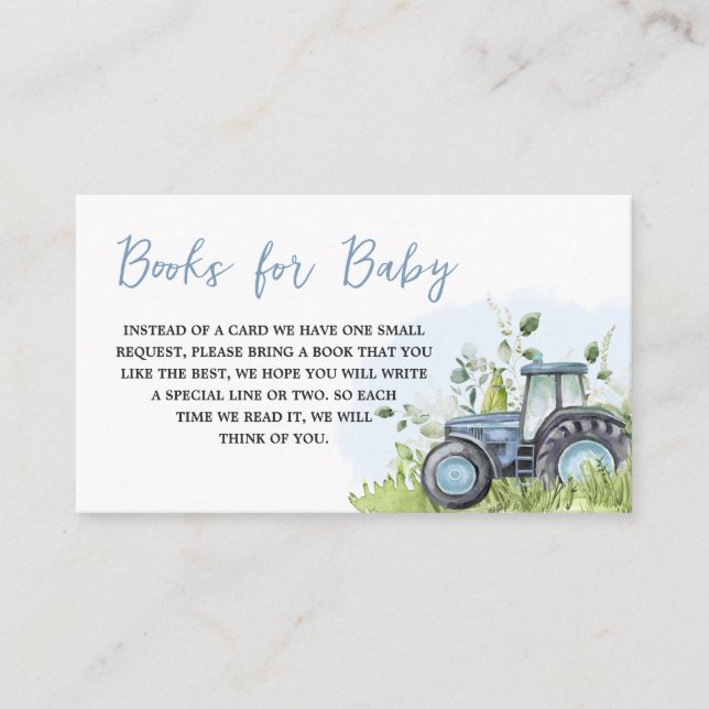Blue Tractor Baby Shower Books for Baby Enclosure Card (Front)