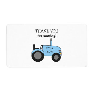 Blue Tractor Baby Shower Favour label