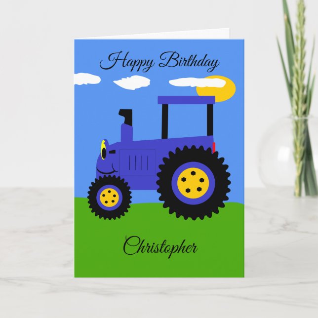 Blue Tractor Birthday Card (Front)