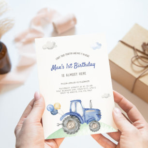 Blue Tractor Birthday Invitation