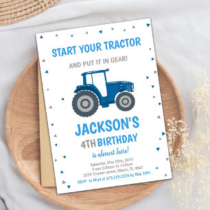 Blue Tractor Birthday Invitations