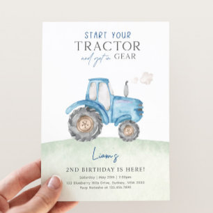 Blue Tractor Birthday Party Invitation
