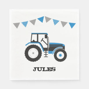 Blue Tractor Birthday Party Paper Napkins
