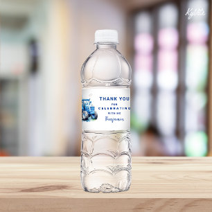 Blue Tractor Birthday Water Bottle Label Wrapper