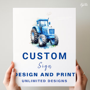 Blue Tractor Custom Personalised Birthday Sign