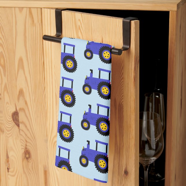 Blue Tractor Design Any Colour Background Tea Towel (Thirds Fold)