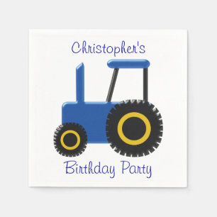 Blue Tractor Design Personalised Birthday Party Napkin