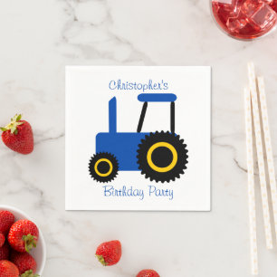 Blue Tractor Design Personalised Birthday Party Napkin