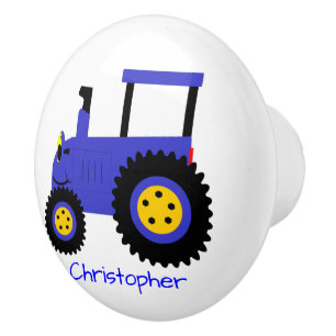 Blue Tractor Design Personalised Ceramic Knob