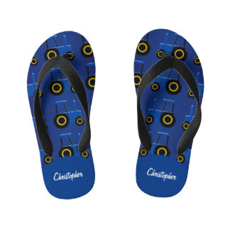 Blue Tractor Design Personalised Kid's Flip Flops