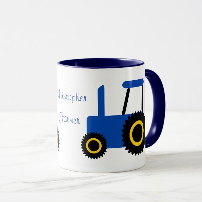 Blue Tractor Design Personalised Mug (Front Right)