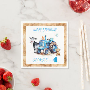 Blue Tractor Farm Birthday Party Napkins