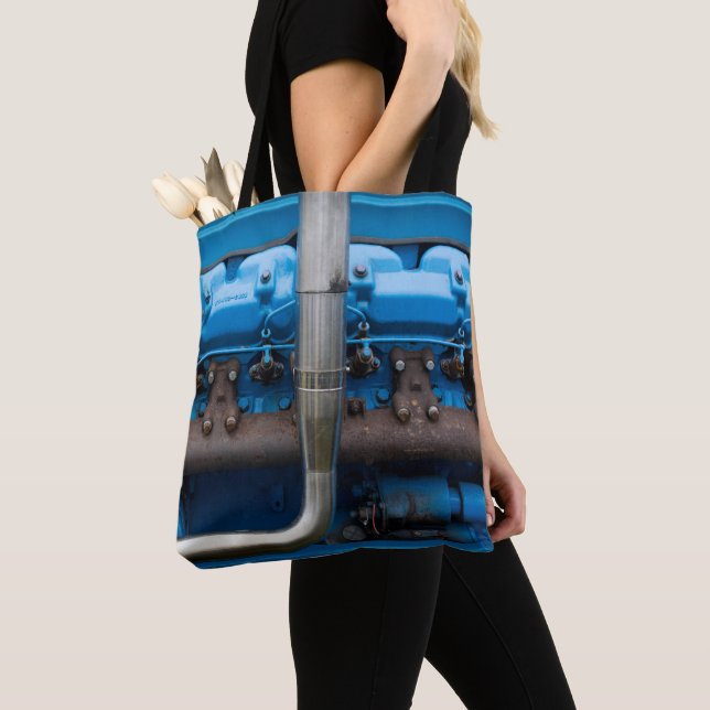 Blue Tractor Motor Tote Bag (Close Up)