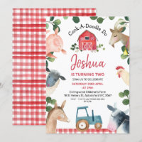 Blue Tractor Red Plaid Farm Farmyard Birthday