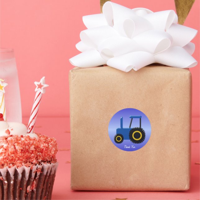 Blue Tractor Thank You Classic Round Sticker (Party)