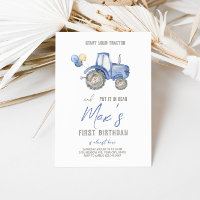 Blue Tractor Theme Birthday Invitation