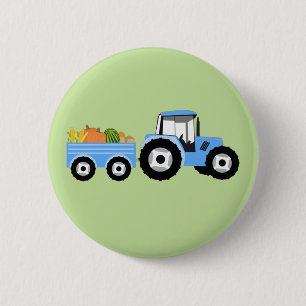 Blue Tractor Truck Farm Produce 6 Cm Round Badge