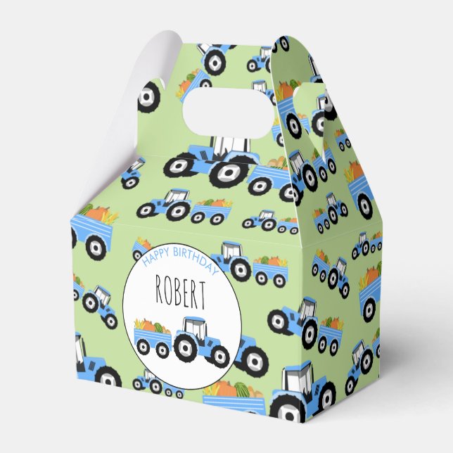 Blue Tractor Truck Farm Produce Birthday Favour Box (Front Side)