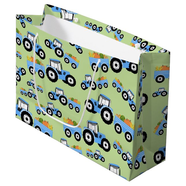 Blue Tractor Truck Farm Produce Large Gift Bag (Front Angled)