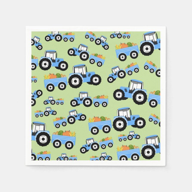 Blue Tractor Truck Farm Produce Napkin (Front)