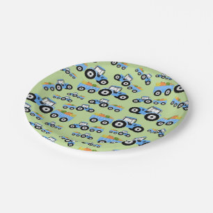 Blue Tractor Truck Farm Produce Paper Plate