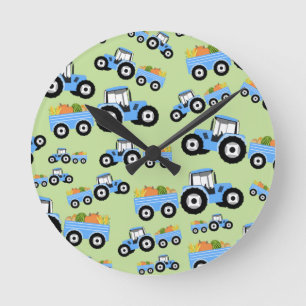 Blue Tractor Truck Farm Produce  Round Clock