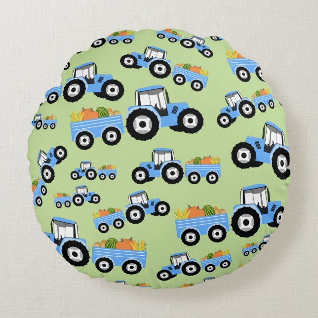 Blue Tractor Truck Farm Produce  Round Cushion (Front)
