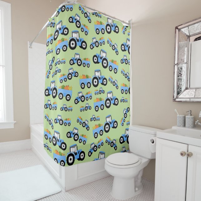 Blue Tractor Truck Farm Produce Shower Curtain (In Situ)