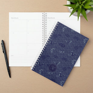 Blue Traditional Japanese Wave Seigaiha Monogram Planner