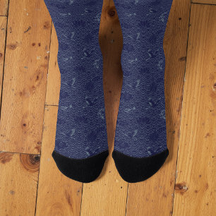 Blue Traditional Japanese Wave Seigaiha Pattern Socks