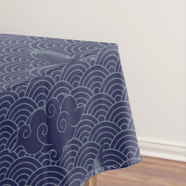 Blue Traditional Japanese Wave Seigaiha Pattern Tablecloth (In Situ)