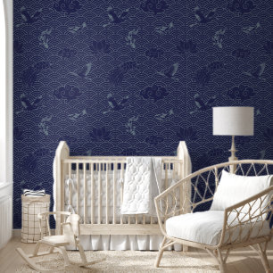 Blue Traditional Japanese Wave Seigaiha Pattern Wallpaper
