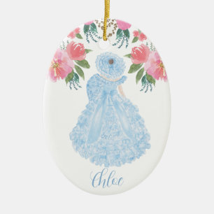 Blue Trail Maid Watercolor Ceramic Ornament