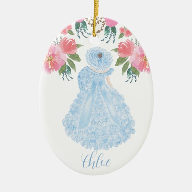 Blue Trail Maid Watercolor Ceramic Ornament (Front)