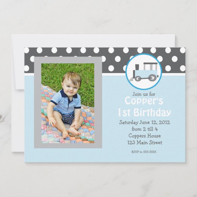 Blue Train Birthday Invitation (Front)