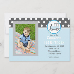 Blue Train Birthday Invitation