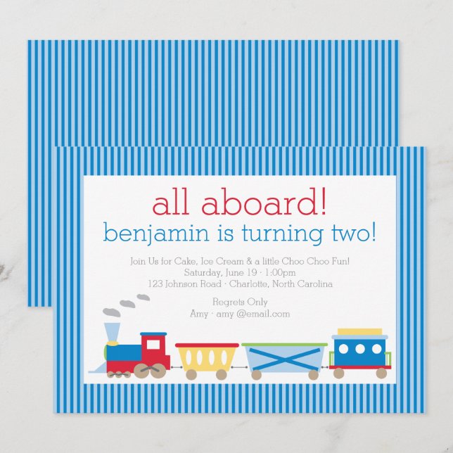 Blue Train Birthday Invitation (Front/Back)
