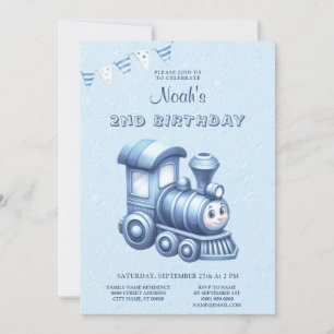 Blue Train Birthday Party Invitation