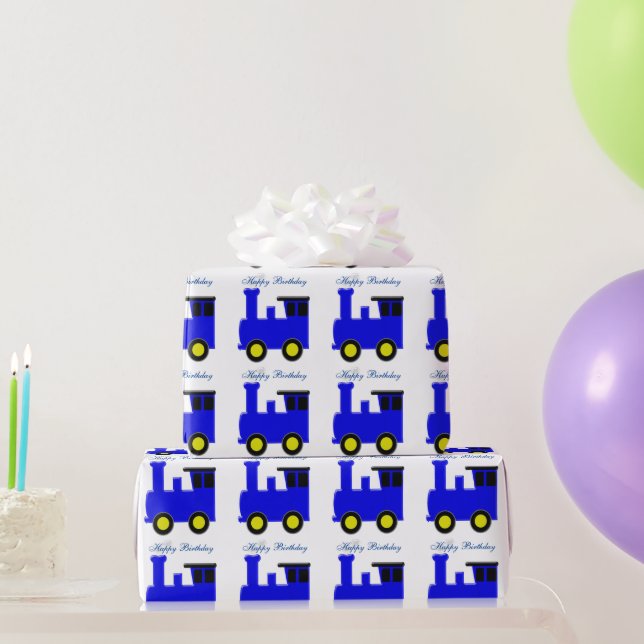 Blue Train Birthday Wrapping Paper (Party Gifts)