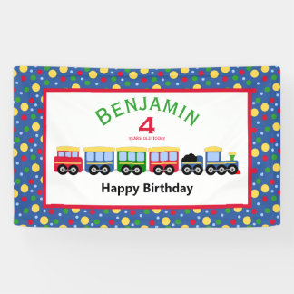 Blue Train Engine and Coal Car Birthday Banner